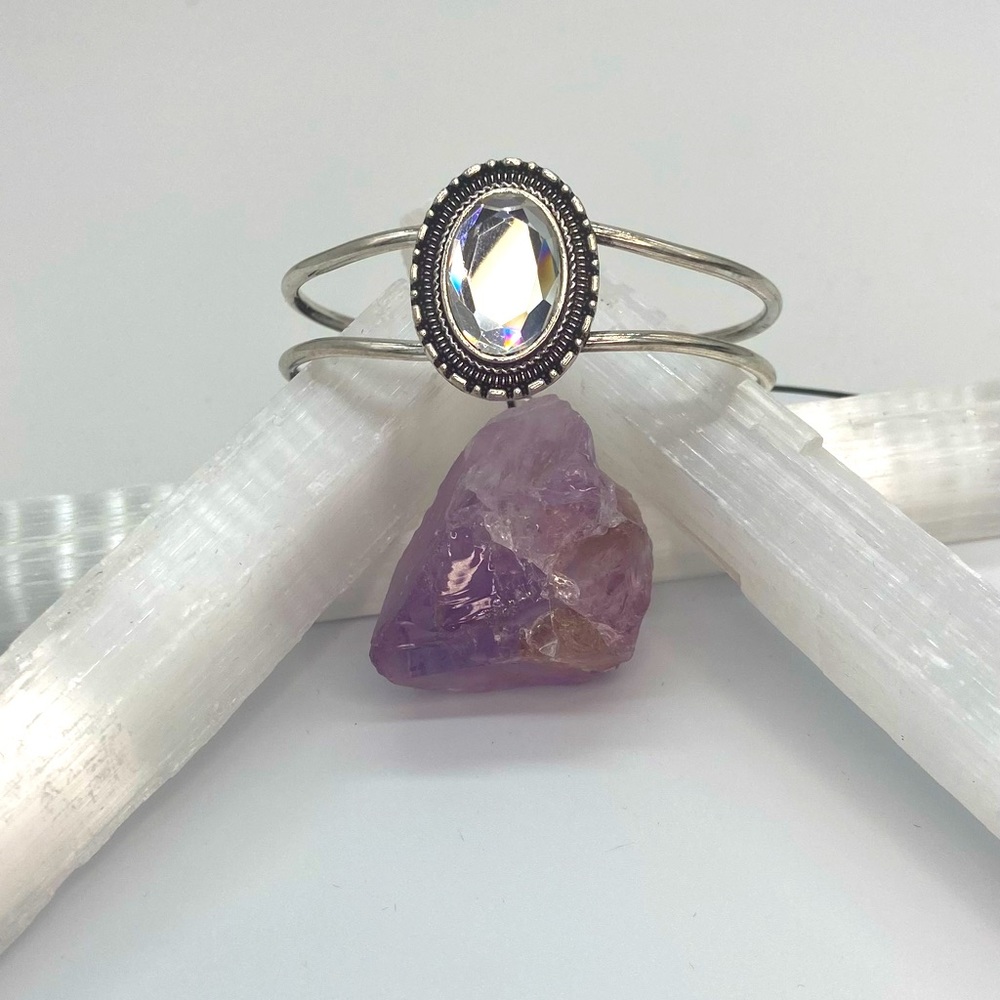 NEW - Silver Tone Hinged Bracelet with Rhinestone by Paparazzi